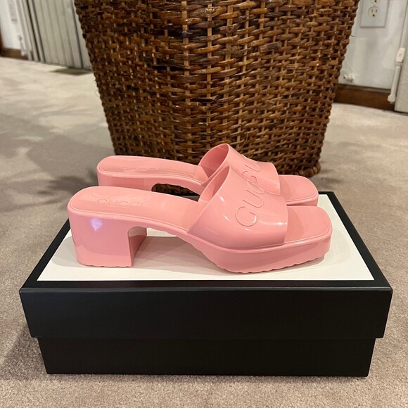 Gucci Women’s Rubber Slide Sandal Pastel Pink Size 7 - Picture 4 of 12